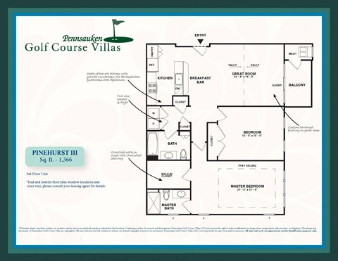 Floor plan for 2 beds, 2 baths, 1378 sqft