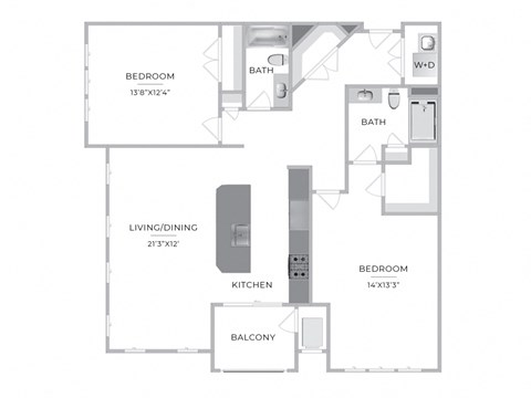 Floor plan for 2 beds, 2 baths, 1260 sqft