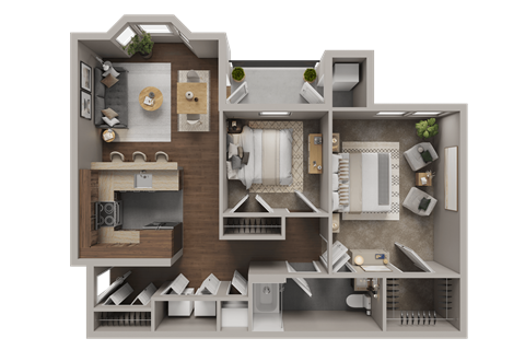 Floor plan for 2 beds, 1 bath, 900 sqft