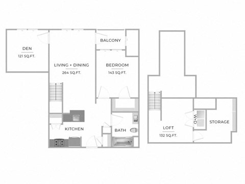 Floor plan for 1 bed, 1 bath, 997 sqft
