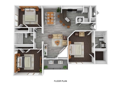 Floor plan for 3 beds, 2 baths, 1250 sqft