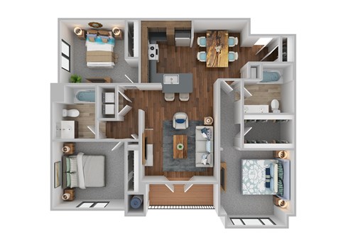 Floor plan for 3 beds, 2 baths, 1260 sqft