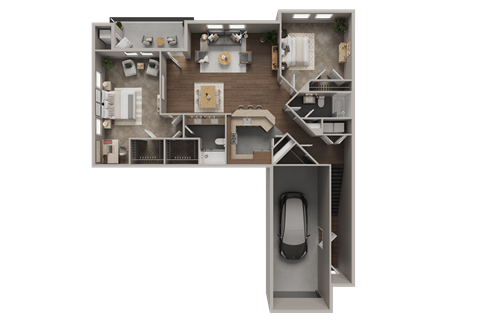Floor plan for 2 beds, 2 baths, 1390 sqft