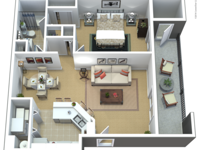 Floor plan for 1 bed, 1 bath, 662 sqft