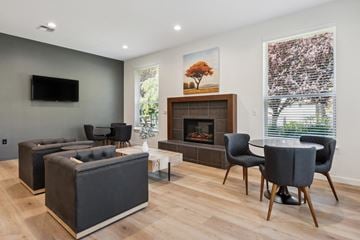 Olympia apartment for rent - a living room with couches and chairs and a fireplace
