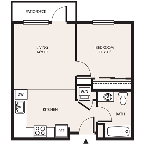 Floor plan for 1 bed, 1 bath, 549 sqft