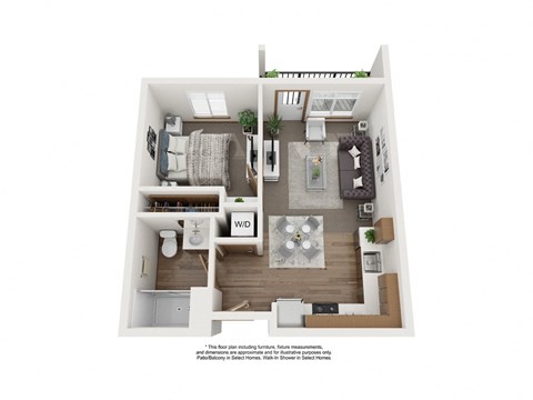 Floor plan for 1 bed, 1 bath, 546 sqft