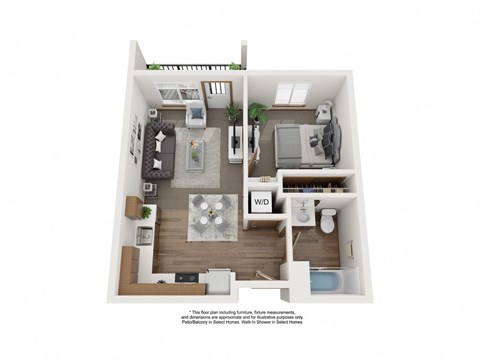 Floor plan for 1 bed, 1 bath, 546 sqft