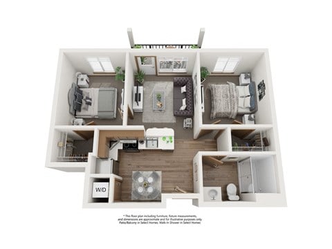 Floor plan for 2 beds, 1 bath, 716 sqft