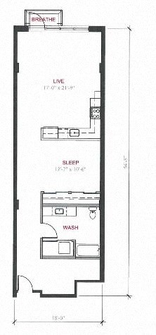 Floor plan for 1 bed, 1 bath, 903 sqft