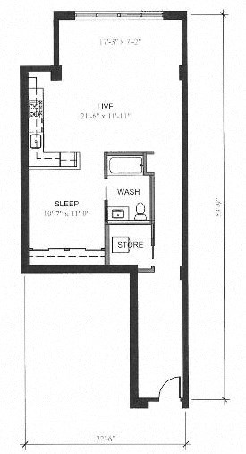 Floor plan for 1 bed, 1 bath, 830 sqft