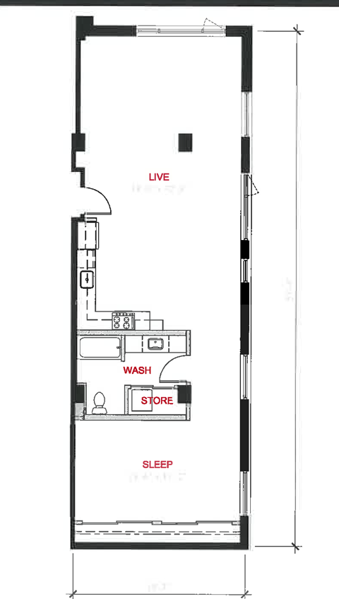 Floor plan for 1 bed, 1 bath, 1042 sqft