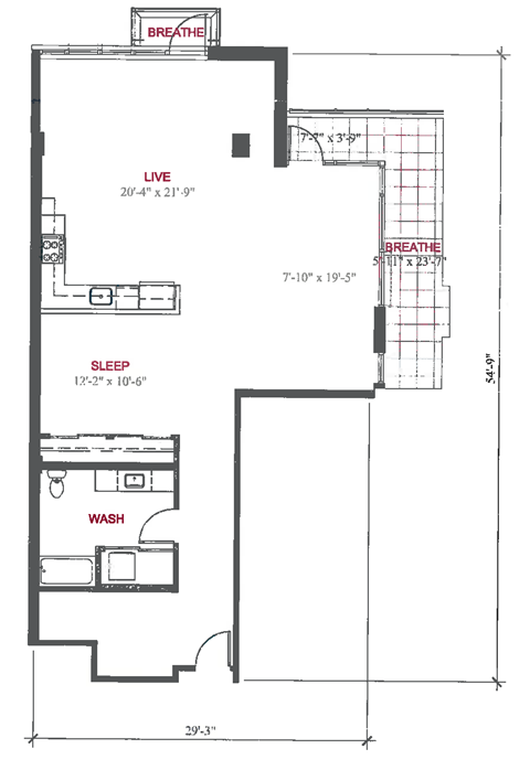 Floor plan for 1 bed, 1 bath, 1167 sqft