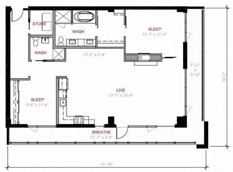 Floor plan for 2 beds, 2 baths, 1375 sqft