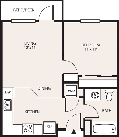 Floor plan for 1 bed, 1 bath, 560 sqft