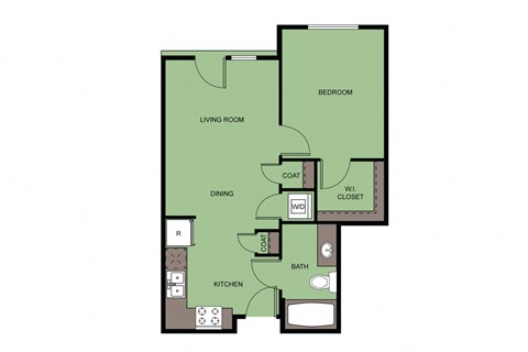 Floor plan for 1 bed, 1 bath, 548 sqft