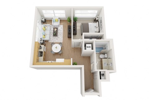 Floor plan for 1 bed, 1 bath, 676 sqft