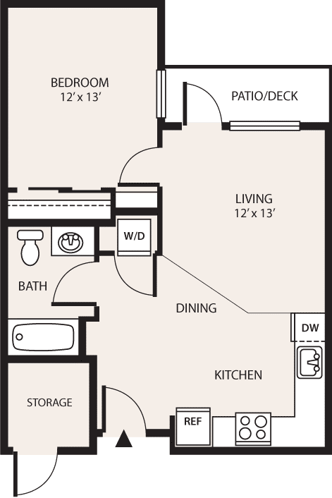 Floor plan for 1 bed, 1 bath, 560 sqft
