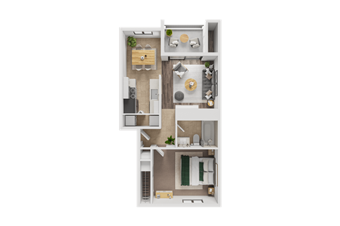 Floor plan for 1 bed, 1 bath, 680 sqft