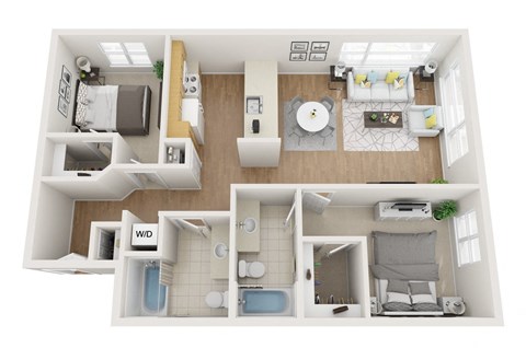Floor plan for 2 beds, 2 baths, 1055 sqft