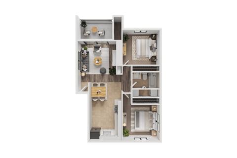 Floor plan for 2 beds, 1 bath, 860 sqft