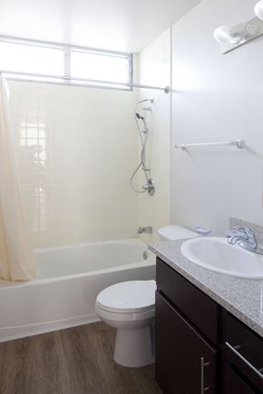Honolulu apartment for rent - a bathroom with a sink and a toilet and a bath tub