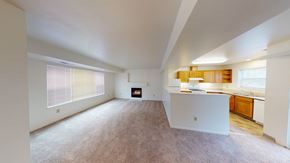 Bellingham apartment for rent - an empty living room and kitchen with a fireplace