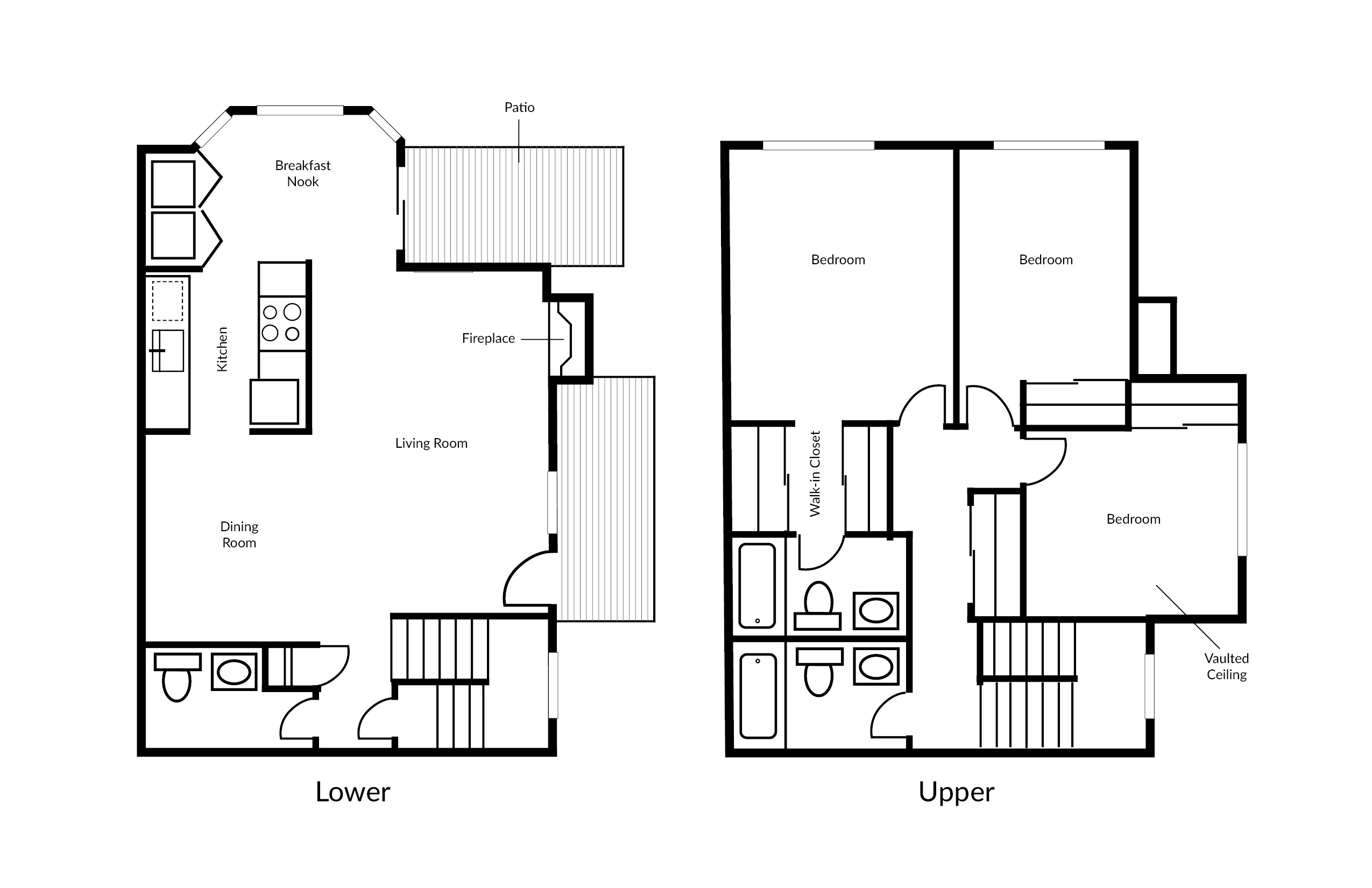 Floor plan for 3 beds, 2 baths, 1292 sqft