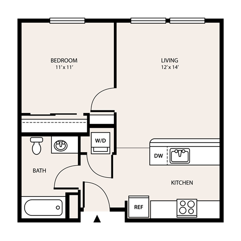 Floor plan for 1 bed, 1 bath, 546 sqft