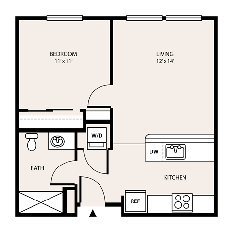Floor plan for 1 bed, 1 bath, 548 sqft