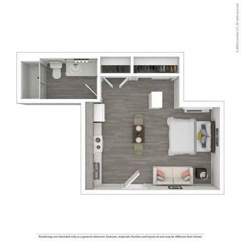 Floor plan for studio, 1 bath, 329 sqft