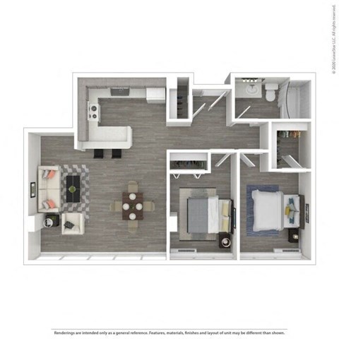Floor plan for 2 beds, 1 bath, 850 sqft