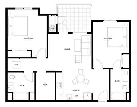 Floor plan for 2 beds, 2 baths, 1056 sqft