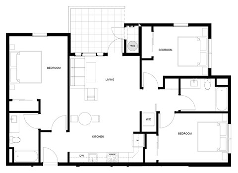 Floor plan for 3 beds, 2 baths, 1171 sqft