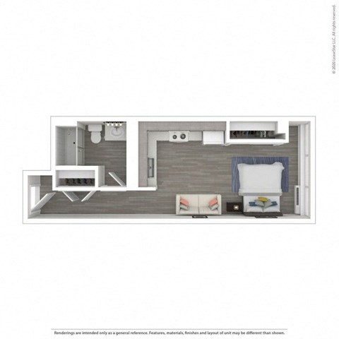 Floor plan for studio, 1 bath, 405 sqft