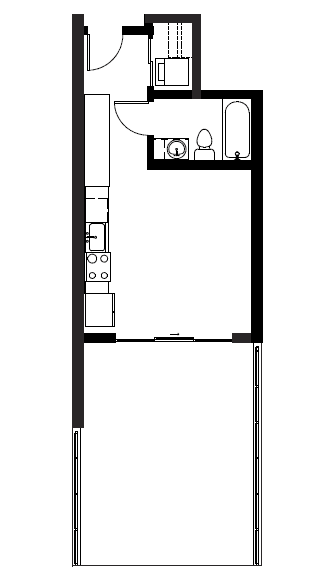 Floor plan for studio, 1 bath, 395 sqft