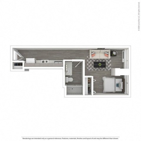Floor plan for studio, 1 bath, 381 sqft