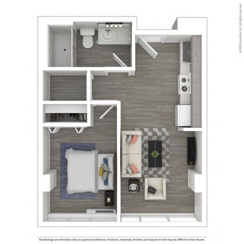 Floor plan for 1 bed, 1 bath, 456 sqft
