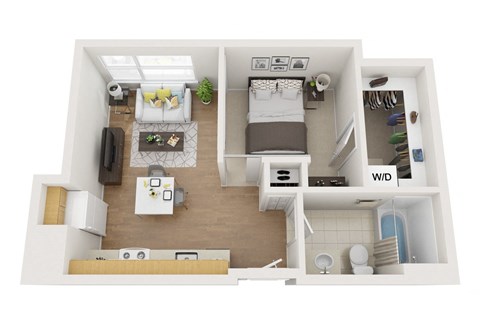 Floor plan for 1 bed, 1 bath, 646 sqft