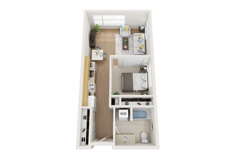 Floor plan for 1 bed, 1 bath, 663 sqft