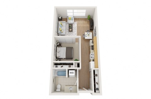 Floor plan for 1 bed, 1 bath, 669 sqft