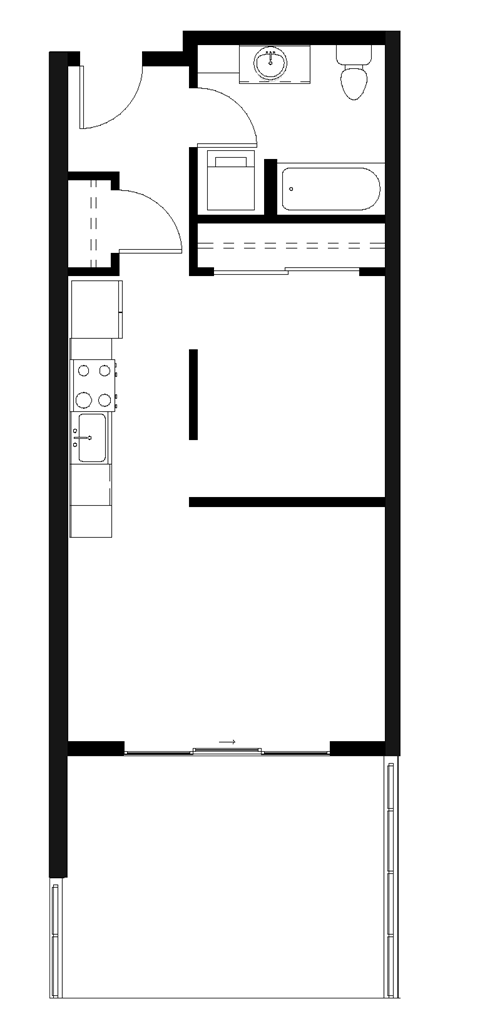 Floor plan for 1 bed, 1 bath, 555 sqft