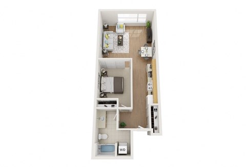 Floor plan for 1 bed, 1 bath, 703 sqft