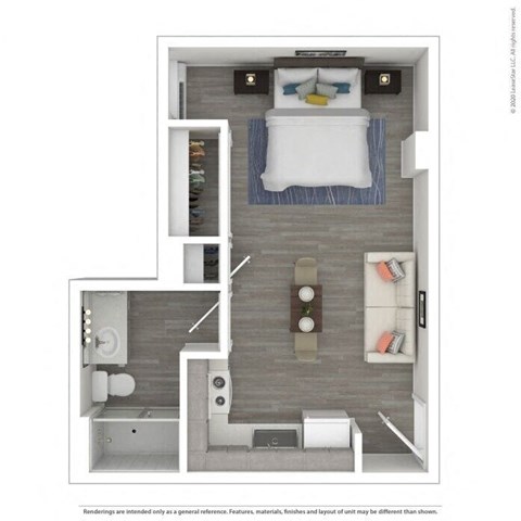 Floor plan for studio, 1 bath, 396 sqft