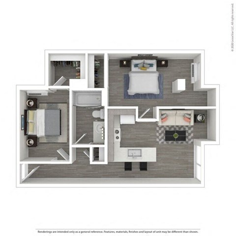 Floor plan for 2 beds, 1 bath, 756 sqft