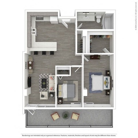 Floor plan for 2 beds, 1 bath, 833 sqft