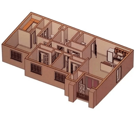 Floor plan for 3 beds, 2 baths, 1100 sqft