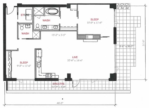Floor plan for 2 beds, 2 baths, 1373 sqft