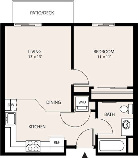 Floor plan for 1 bed, 1 bath, 549 sqft