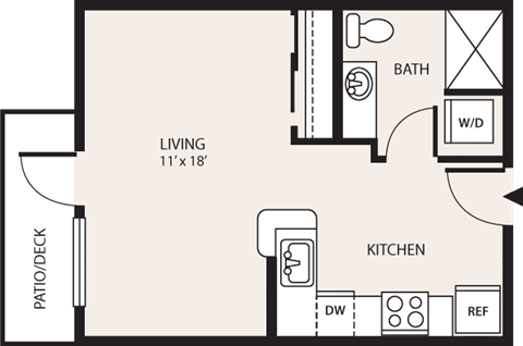 Floor plan for studio, 1 bath, 417 sqft